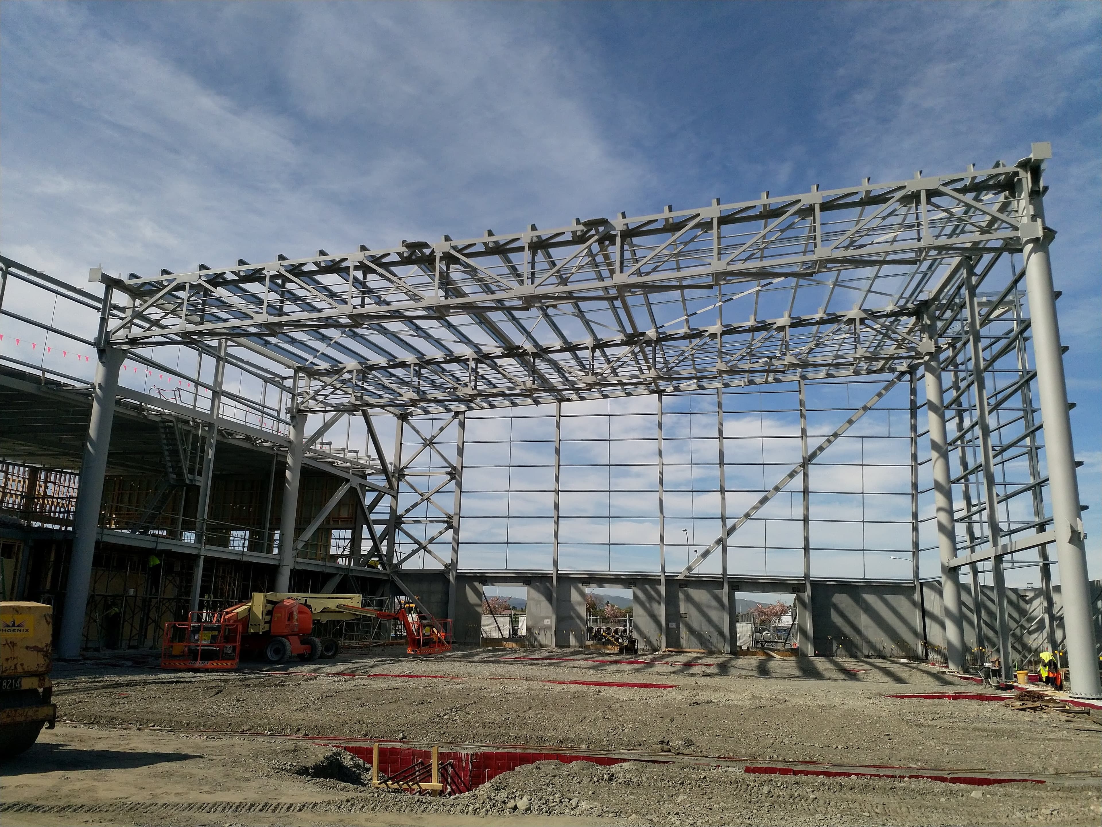 Steel portal frame structural system for sports facility showing clear span construction EIT Sports Park Hastings